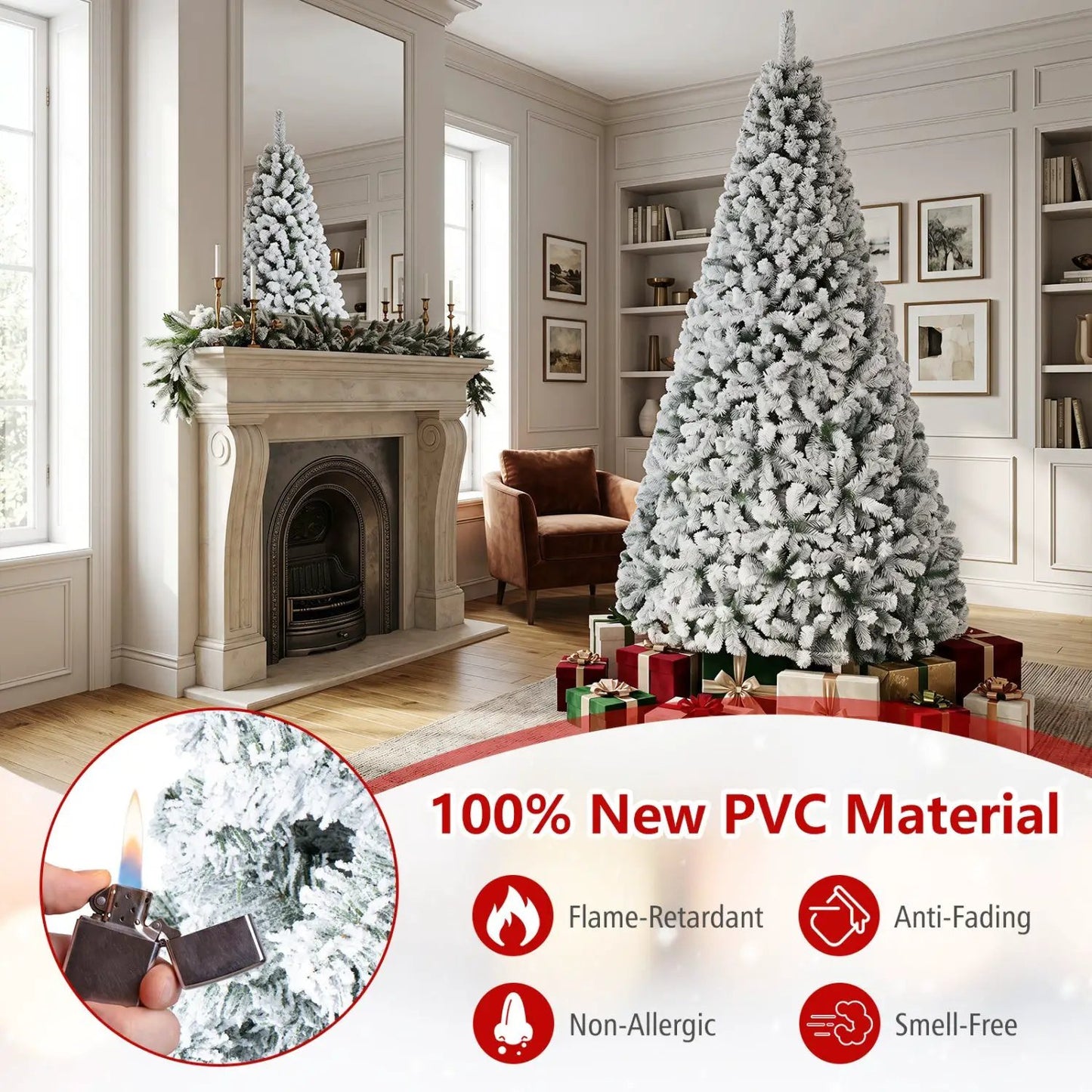Snow-Flocked Artificial Christmas Tree with Stand
