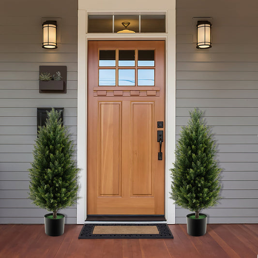 3 Feet Artificial Topiary Cedar Tree with Cement Plastic Pot and Faux Moss-Green - Tampa Home & Garden Store