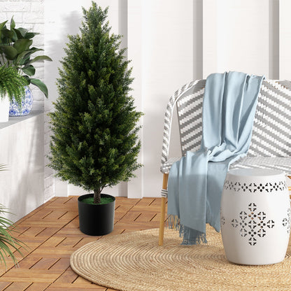 3 Feet Artificial Topiary Cedar Tree with Cement Plastic Pot and Faux Moss-Green