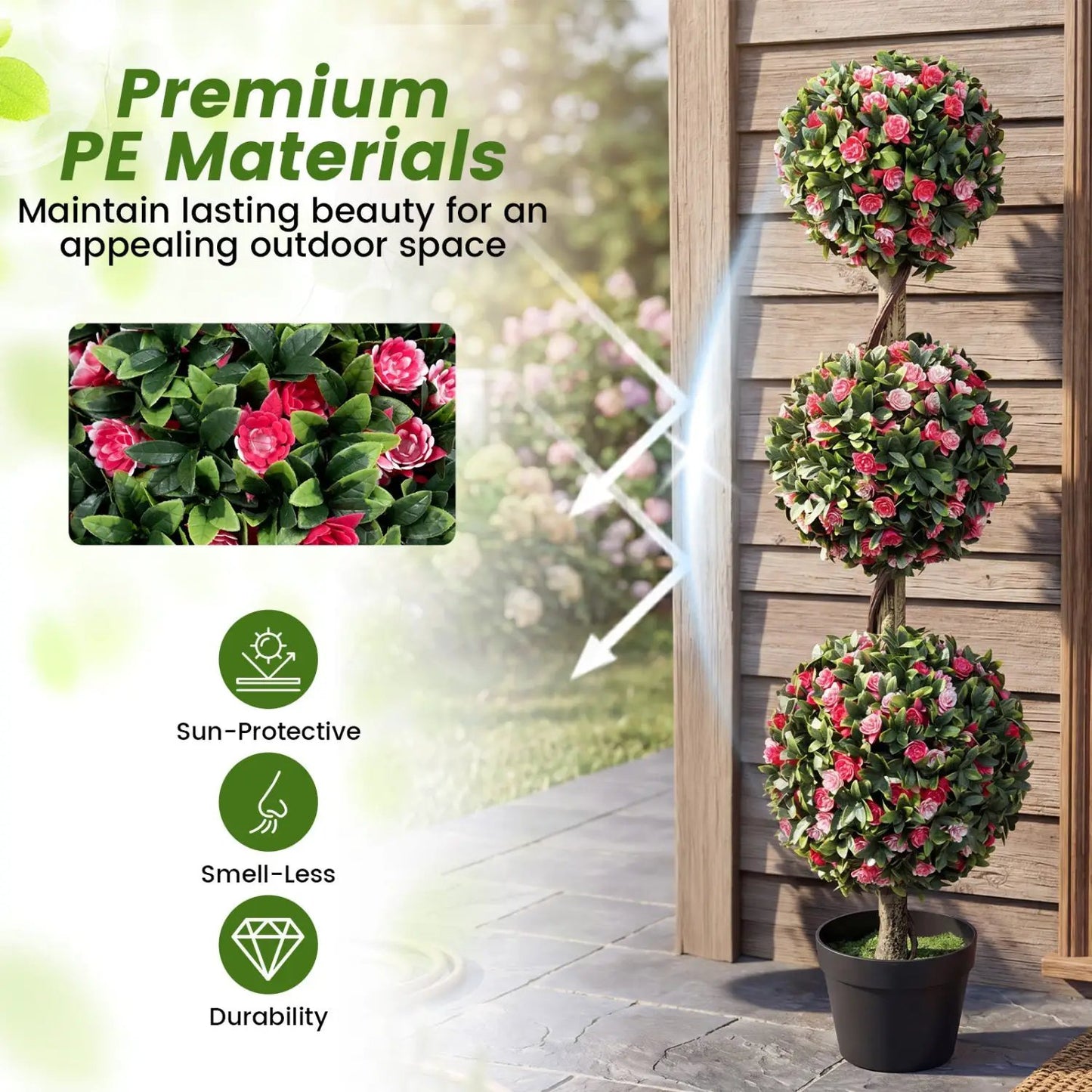 Triple Ball Rose Topiary Tree with Blooms