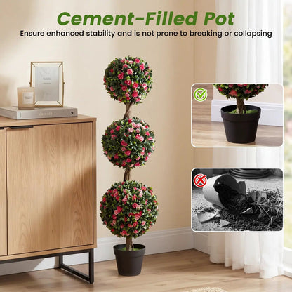 Triple Ball Rose Topiary Tree with Blooms
