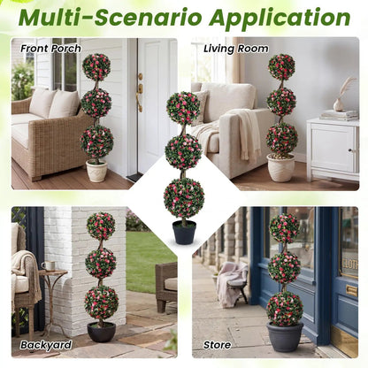 Triple Ball Rose Topiary Tree with Blooms