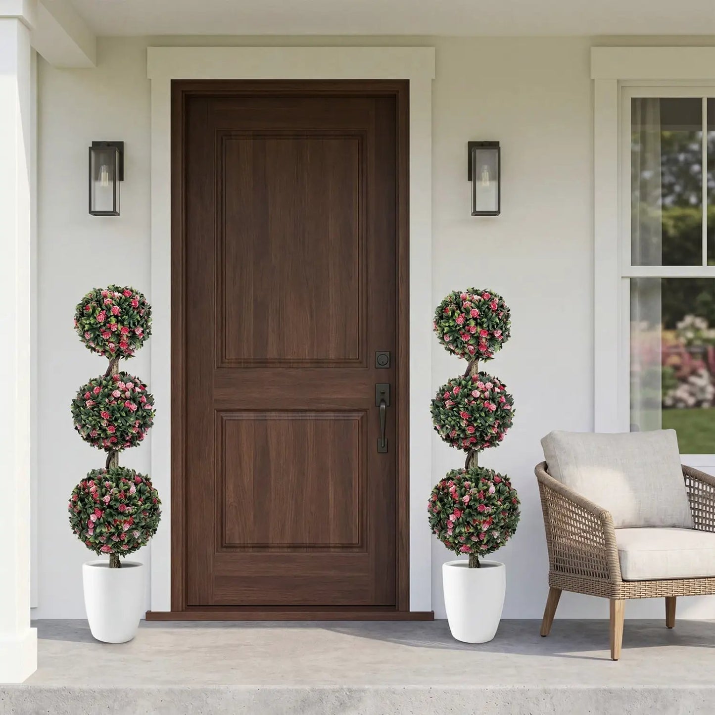 Triple Ball Rose Topiary Tree with Blooms