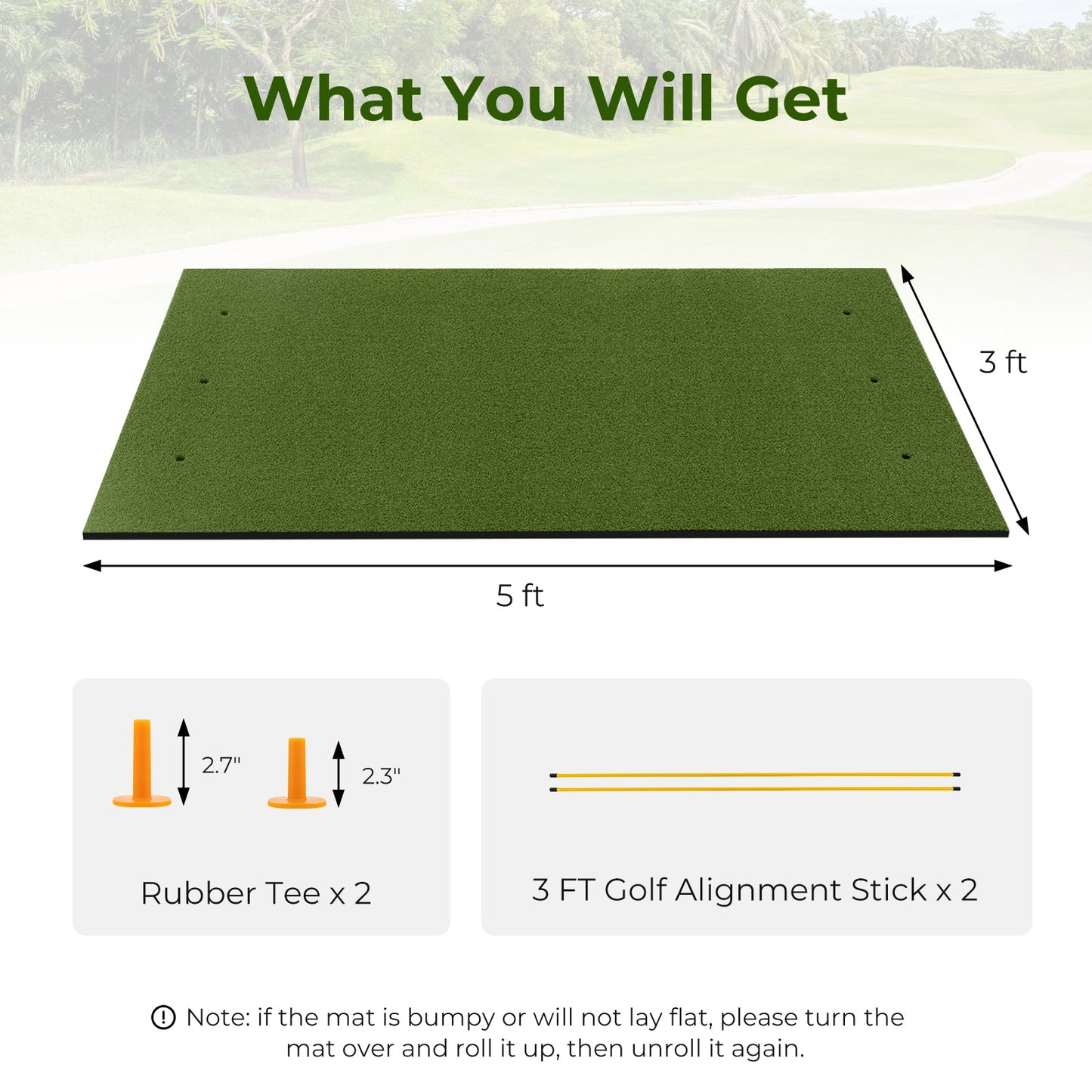 5 x 3 ft Artificial Turf Grass Practice Mat for Indoors and Outdoors
