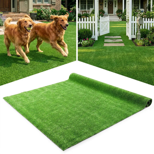 Artificial Turf Rug 0.3in pile height DirectDeals, green lawn turf with two dogs and roll on Tampa Home & Garden Store