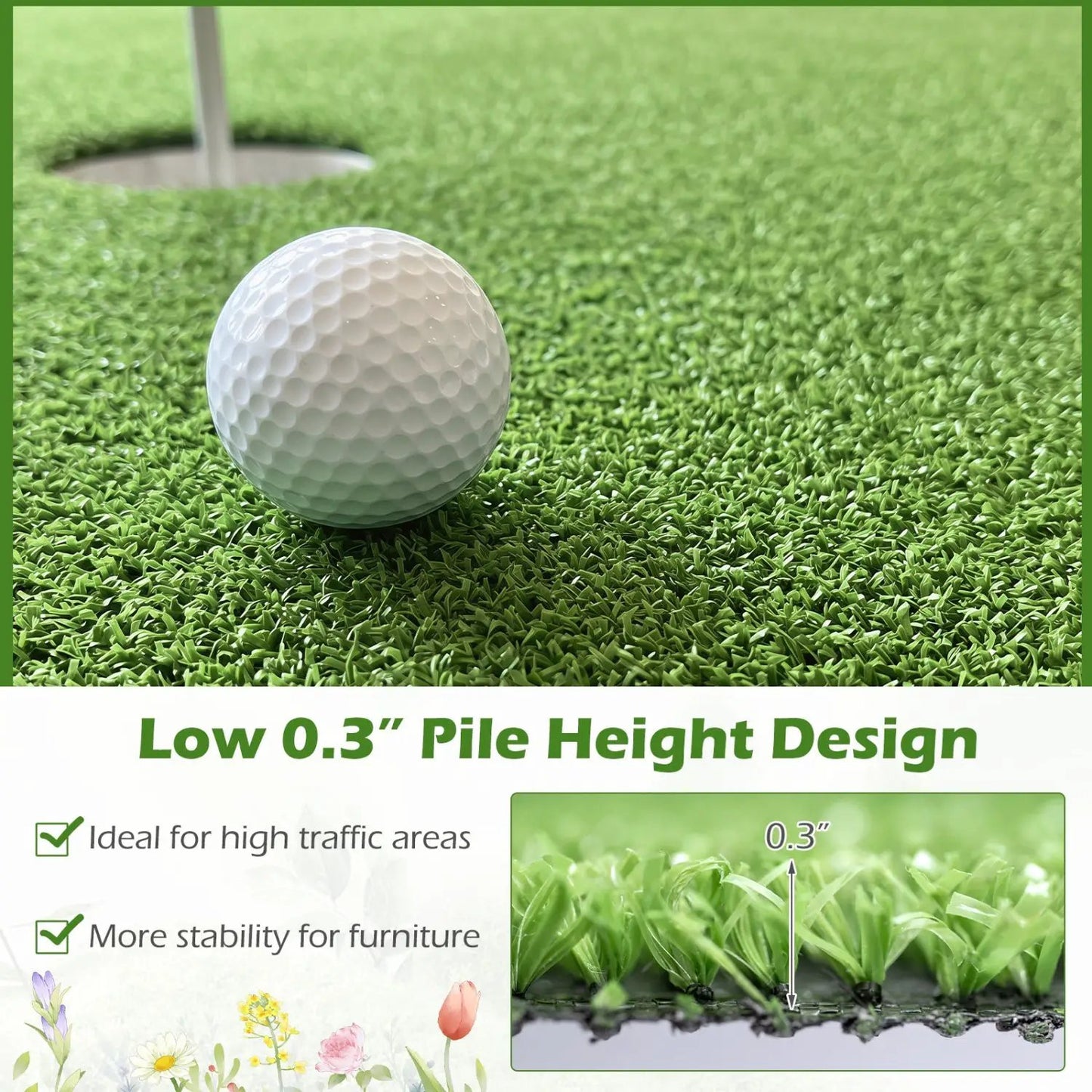 Artificial Turf Rug With 0.3 Inch Pile Height