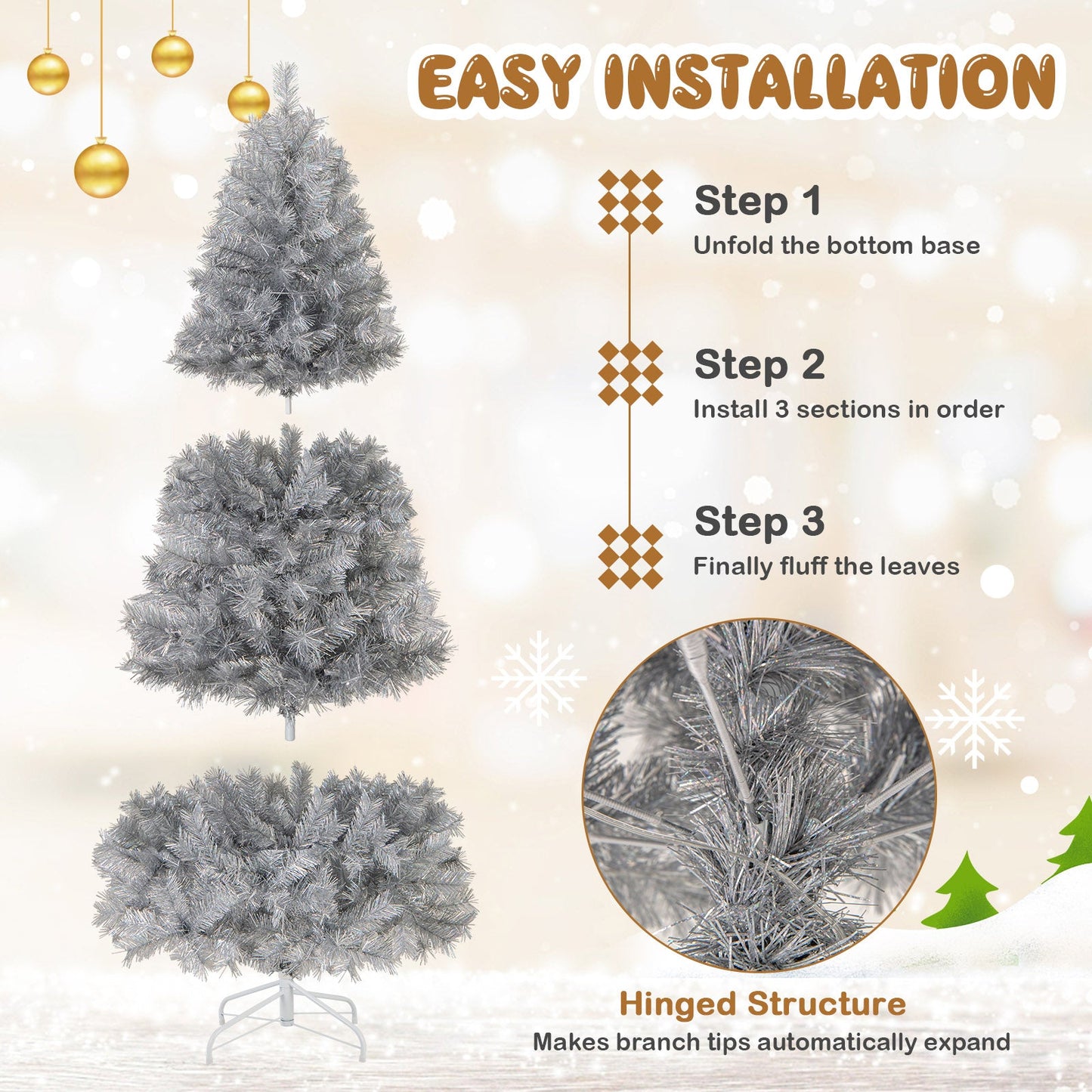 Árbol de Navidad artificial con puntas de rama y luces LED blancas cálidas - 1.83 m