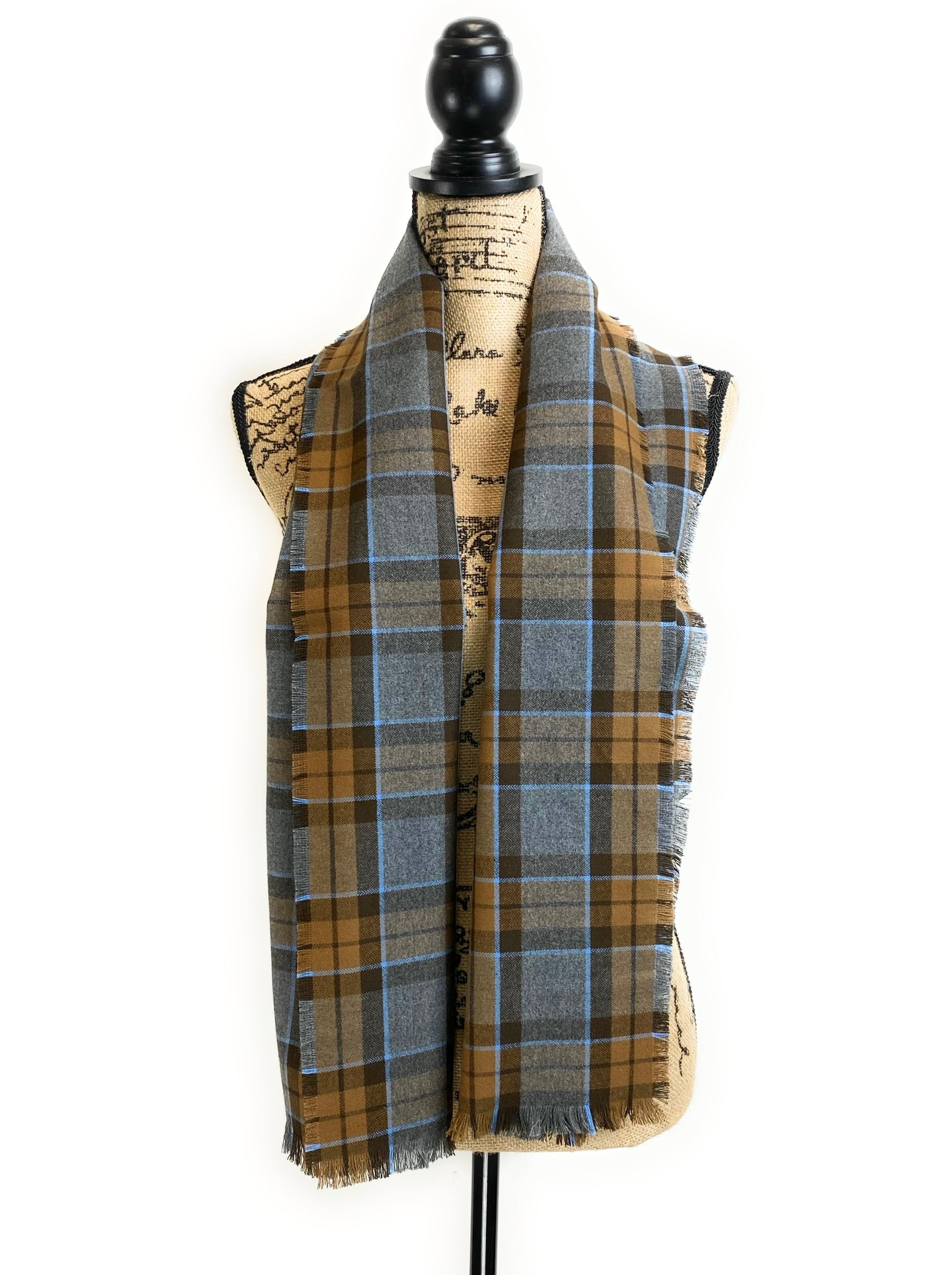 Ascot Scarf - Outlander Clan MacKenzie Inspired Gray, Brown and Light Blue Cotton Flannel - Tampa Home & Garden Store