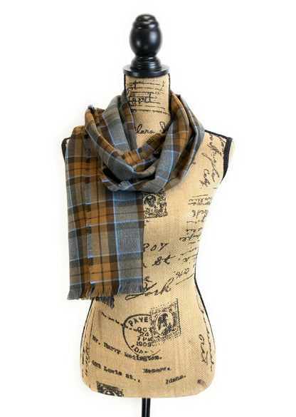 Ascot Scarf - Outlander Clan MacKenzie Inspired Gray, Brown and Light Blue Cotton Flannel - Tampa Home & Garden Store