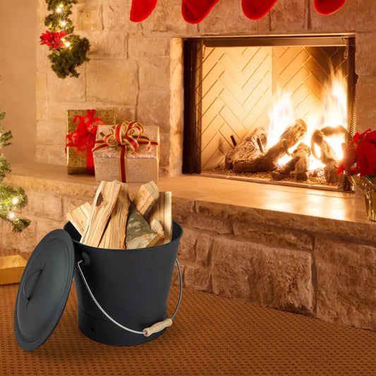 Ash Bucket with Lid and Cut Resistant Gloves