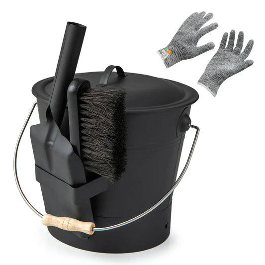Ash Bucket with Lid and Cut Resistant Gloves