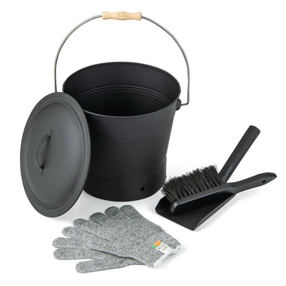 Ash Bucket with Lid and Cut Resistant Gloves