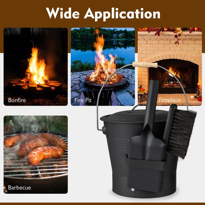 Ash Bucket with Lid and Cut Resistant Gloves