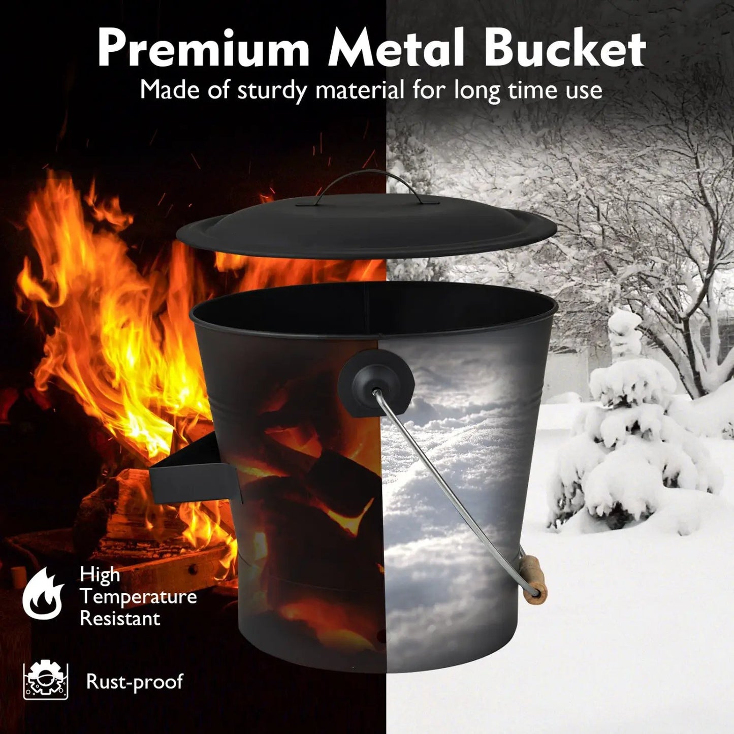 Ash Bucket with Lid and Cut Resistant Gloves