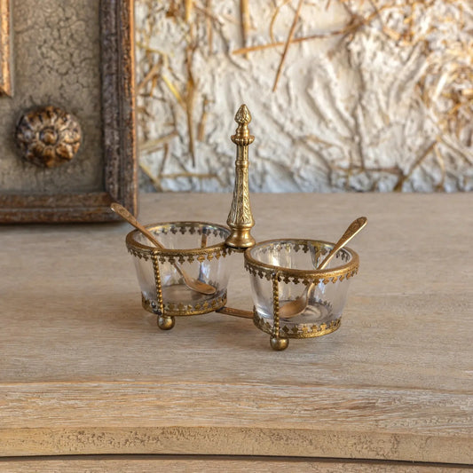 Astor Gold Salt Cellar with Spoons - Tampa Home & Garden Store