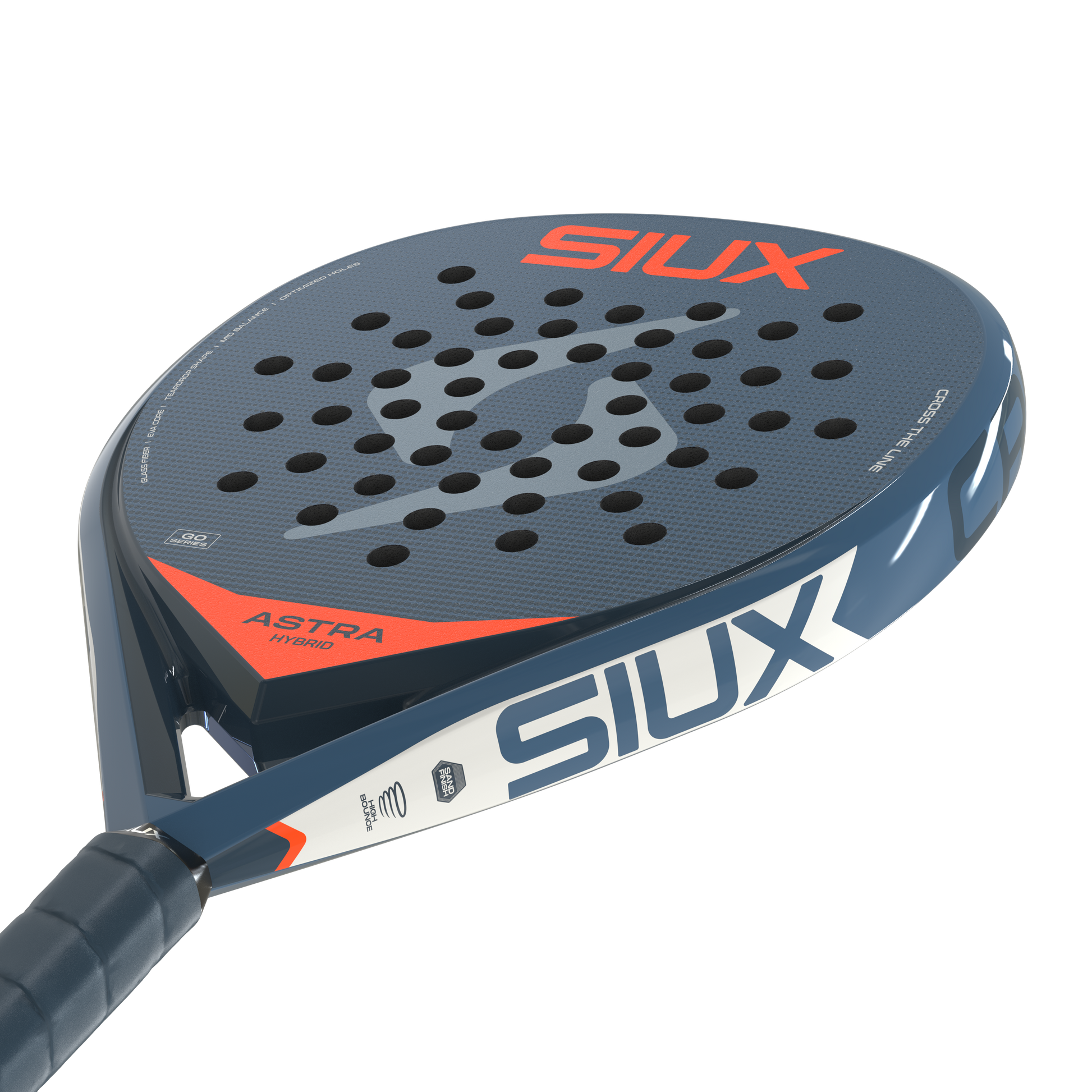 Astra Go Hybrid 2026 padel racket by Siux USA, blue frame, perforated face and red SIUX logo on Tampa Home & Garden Store