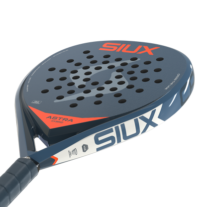Astra Go Hybrid 2026 padel racket by Siux USA, blue frame, perforated face and red SIUX logo on Tampa Home & Garden Store