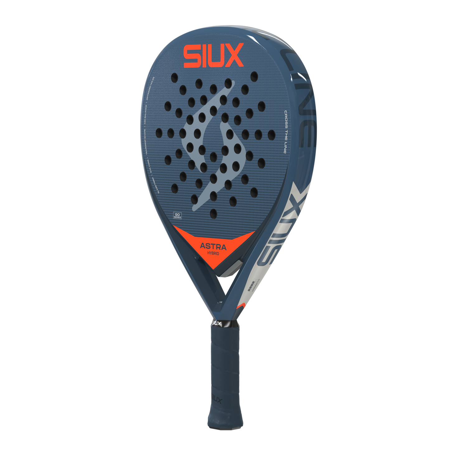Padel racket Astra Go Hybrid 2026 by Siux USA, blue head with orange SIUX logo on Tampa Home & Garden Store