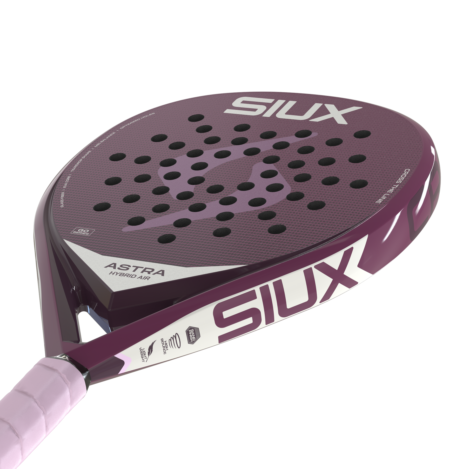 Siux Astra Go Hybrid Air 2026 Padel Racket in purple with perforated surface on Tampa Home & Garden Store