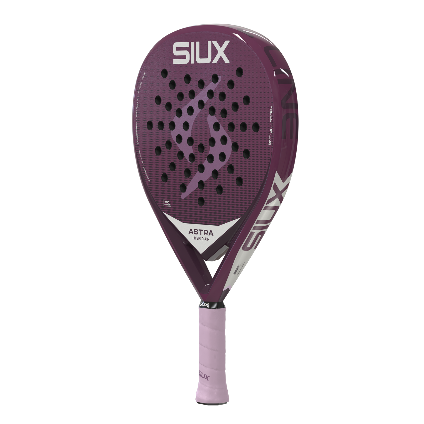 Astra Go Hybrid Air 2026 padel racket, Siux USA, purple face with perforations and SIUX logo on Tampa Home & Garden Store