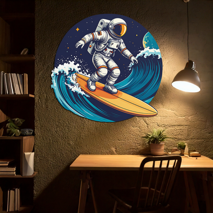 Astronaut Surfing Metal Wall Art – Space Wave UV Printed Decor-KAFUVM010 - Tampa Home & Garden Store