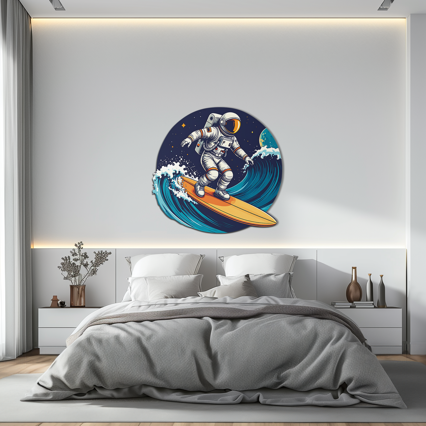 Astronaut Surfing Metal Wall Art – Space Wave UV Printed Decor-KAFUVM010 - Tampa Home & Garden Store