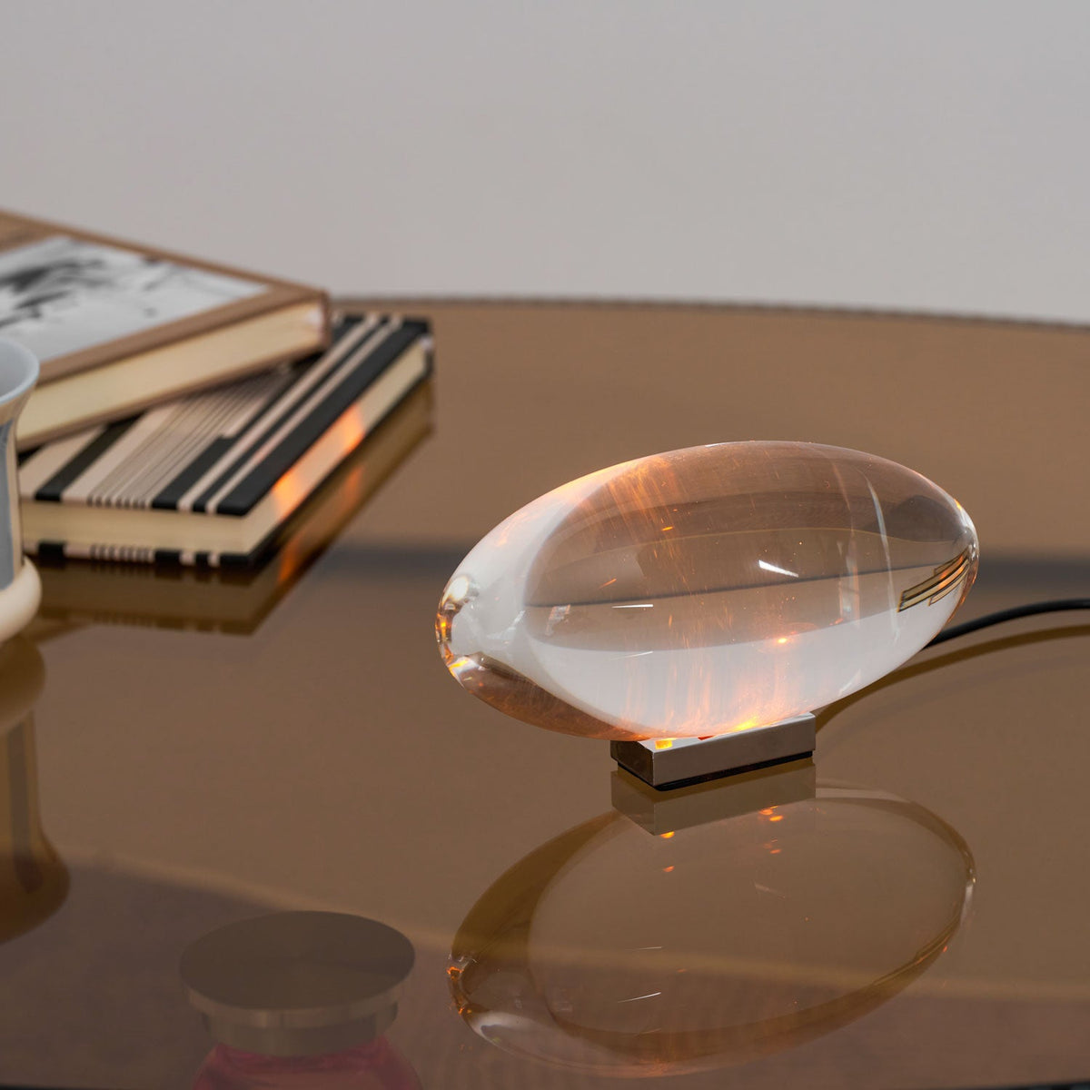 Seren crystal glass table lamp with chrome base compact plug-in desk light by Moktan Sabai on Tampa Home & Garden Store