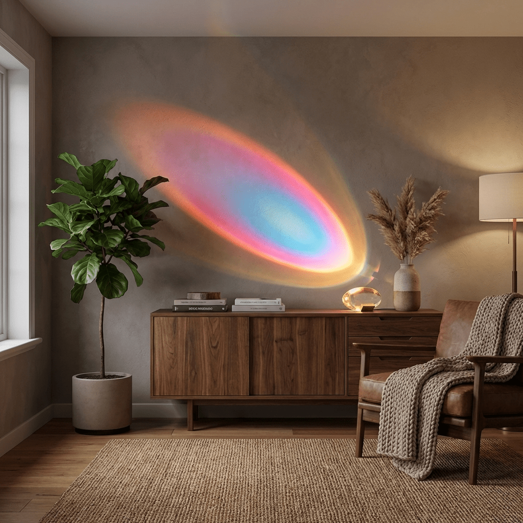 Seren crystal glass table lamp with chrome base on wooden sideboard in a cozy living room on Tampa Home & Garden Store