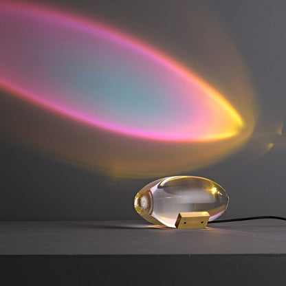 Seren crystal glass table lamp with brass base plug-in desk accent casting rainbow light on Tampa Home & Garden Store