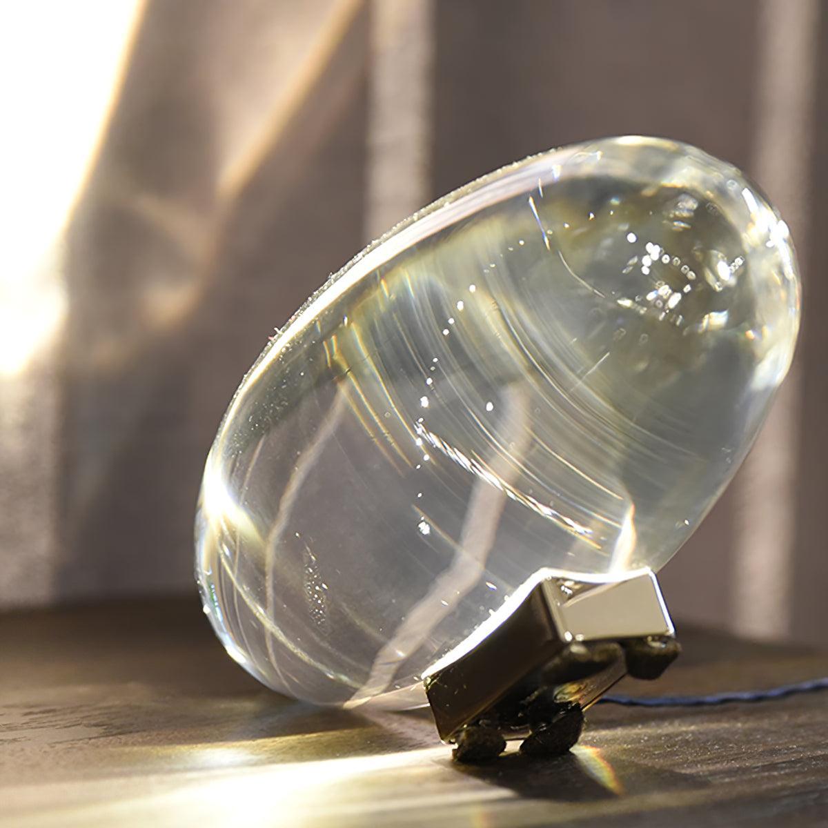 Seren crystal glass table lamp with chrome base, compact plug-in desk light on Tampa Home & Garden Store