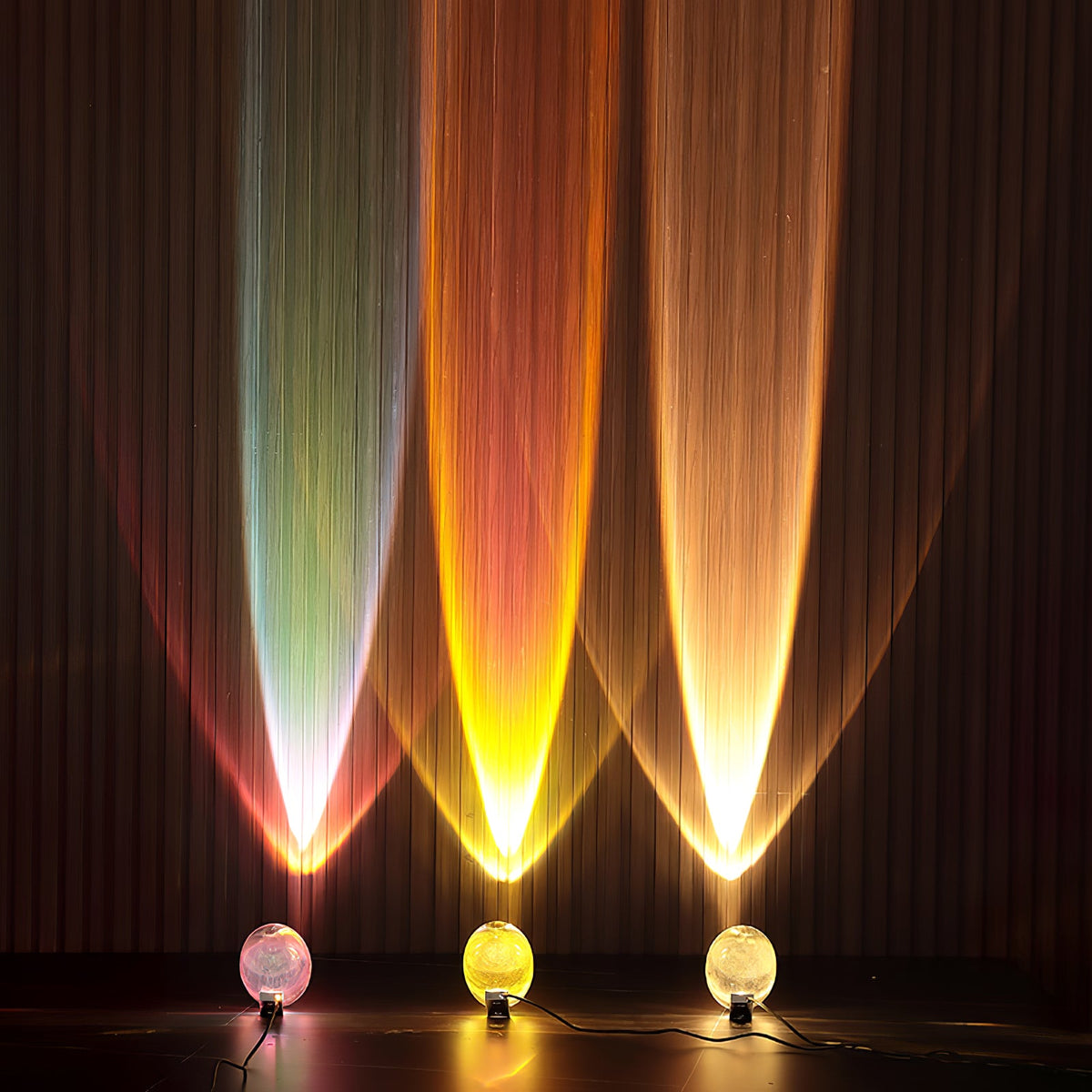 Seren crystal glass table lamp with chrome base amid stage lighting and glass spheres on Tampa Home & Garden Store