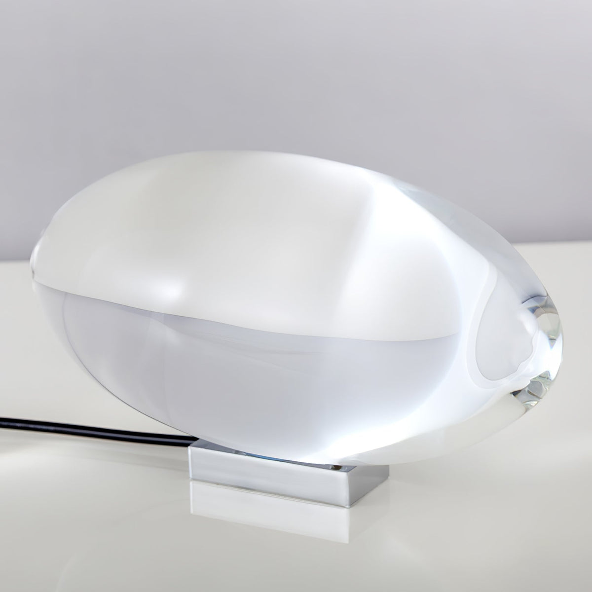 Seren crystal glass table lamp with chrome base, desk-ready compact plug-in on Tampa Home & Garden Store