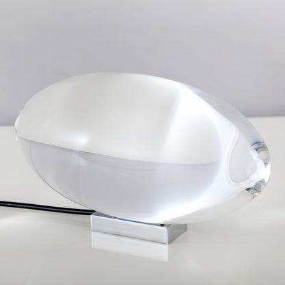 Seren crystal glass table lamp with chrome base, desk-ready compact plug-in on Tampa Home & Garden Store