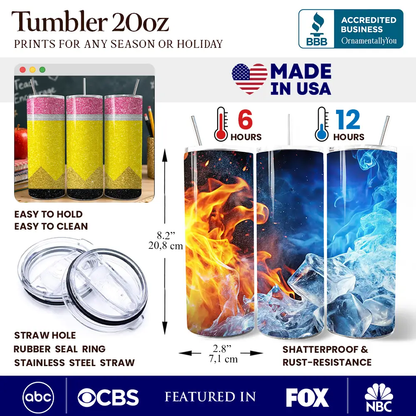 Glitter pencil design 20oz tumbler set of 6 lids and stainless straws by OrnamentallyYou on Tampa Home & Garden Store