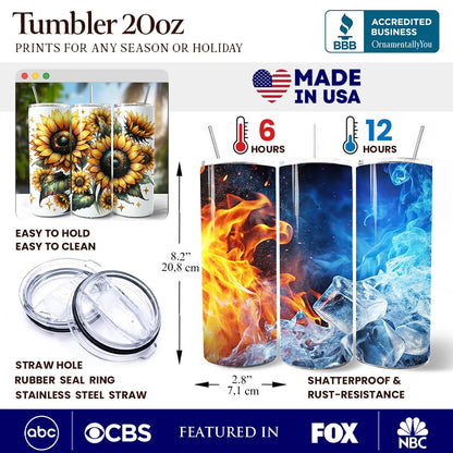 Glittered Sunflower Pattern 20oz Personalized Tumbler With Lid and Stainless Steel Straw, Yellow Summer Flowers Travel Mug Gift