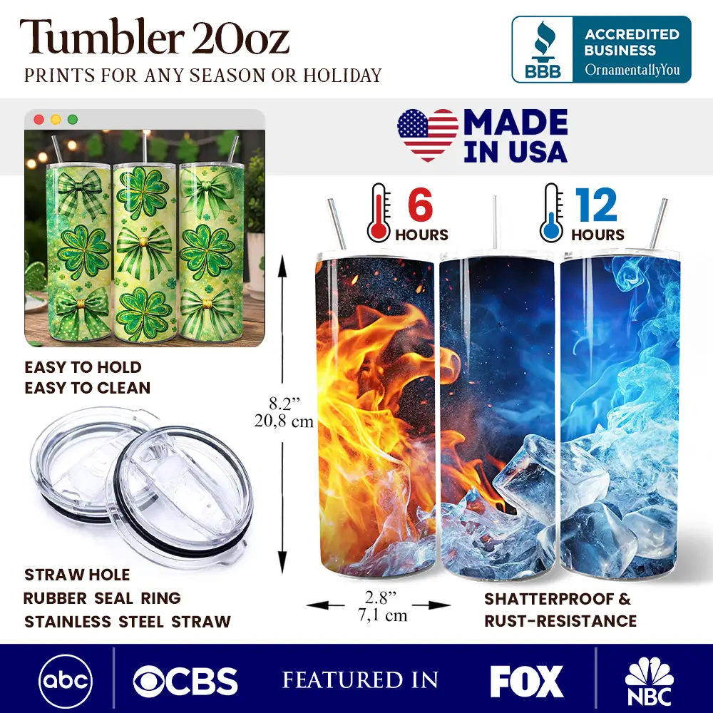Tumbler 20oz personalized with green shamrock bow lid and steel straw OrnamentallyYou on Tampa Home & Garden Store