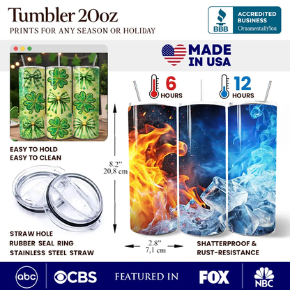 Tumbler 20oz personalized with green shamrock bow lid and steel straw OrnamentallyYou on Tampa Home & Garden Store