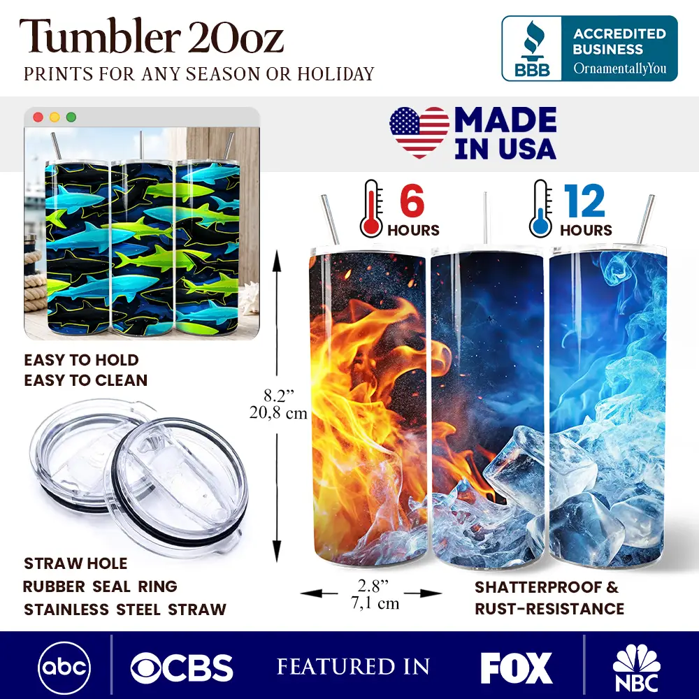 Tumbler 20oz neon shark camo 3-pack with lids and stainless steel straws OrnamentallyYou on Tampa Home & Garden Store