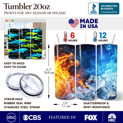 Tumbler 20oz neon shark camo 3-pack with lids and stainless steel straws OrnamentallyYou on Tampa Home & Garden Store
