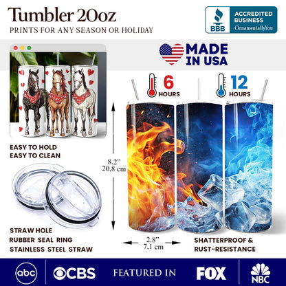 Valentine Horses Western Pattern 20oz Personalized Tumbler With Lid and Stainless Steel Straw, Cute Country Travel Mug Gift