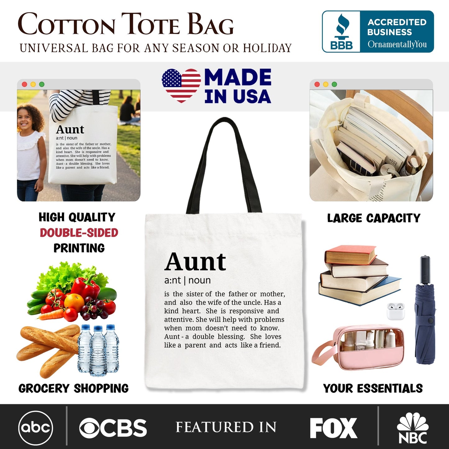 Aunt Definition Canvas Tote Bag and Family Gift