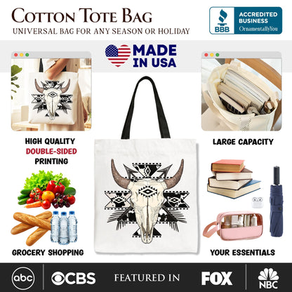 Western Aztec Tribal Bull Skull and Tote Bag