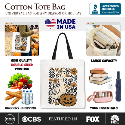 Boho Goose and Pumpkin Halloween Tote Bag