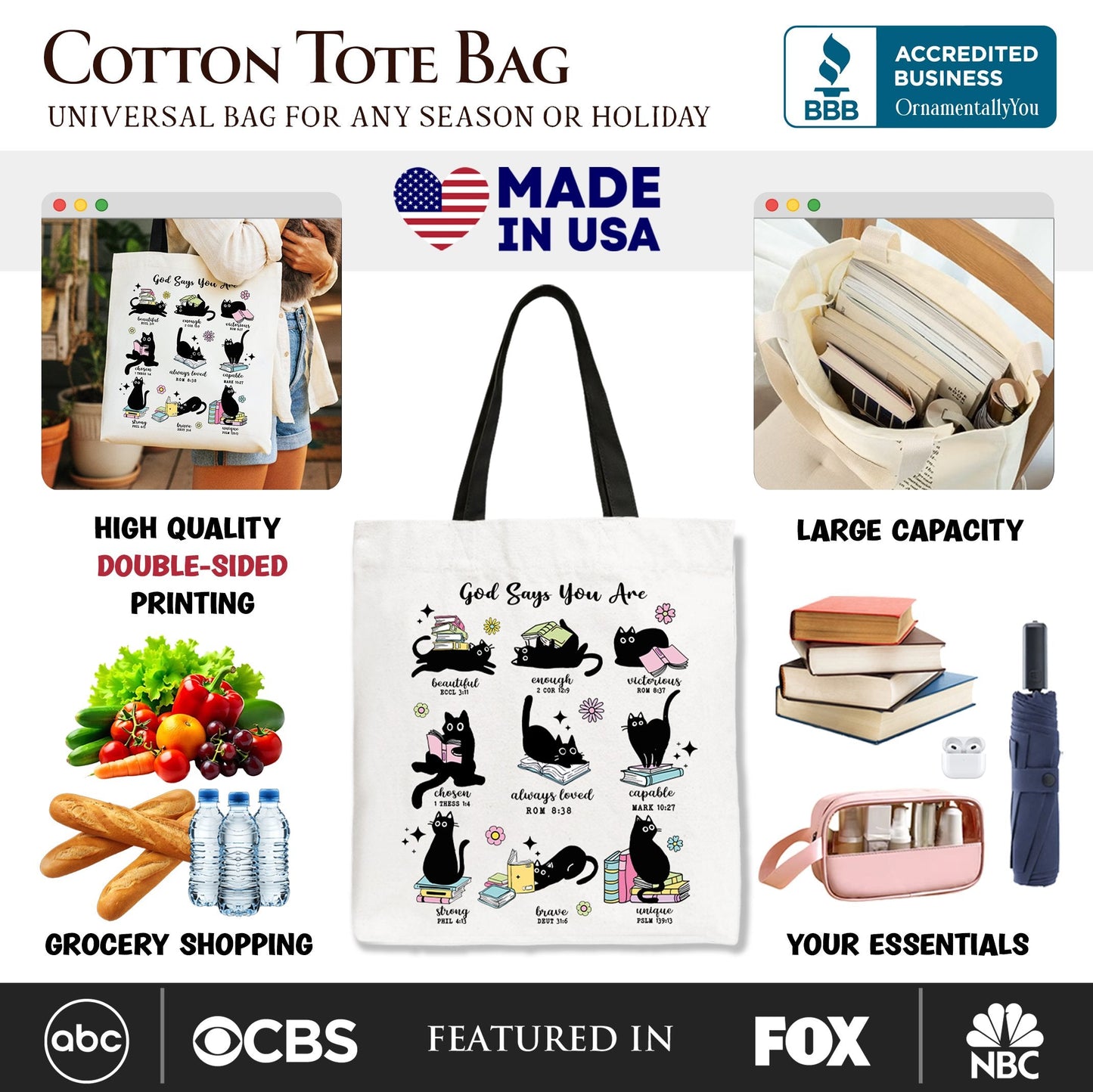 Christian God Says I Am Book Cat Tote Bag