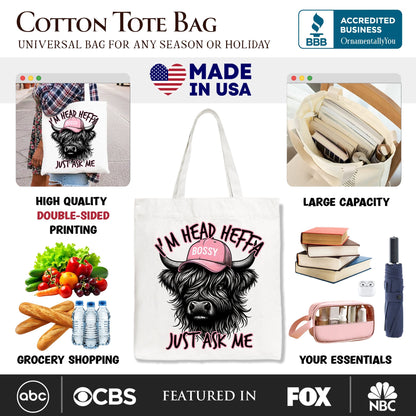Bossy Highland Cow Canvas Tote Bag For Fun and Gifts