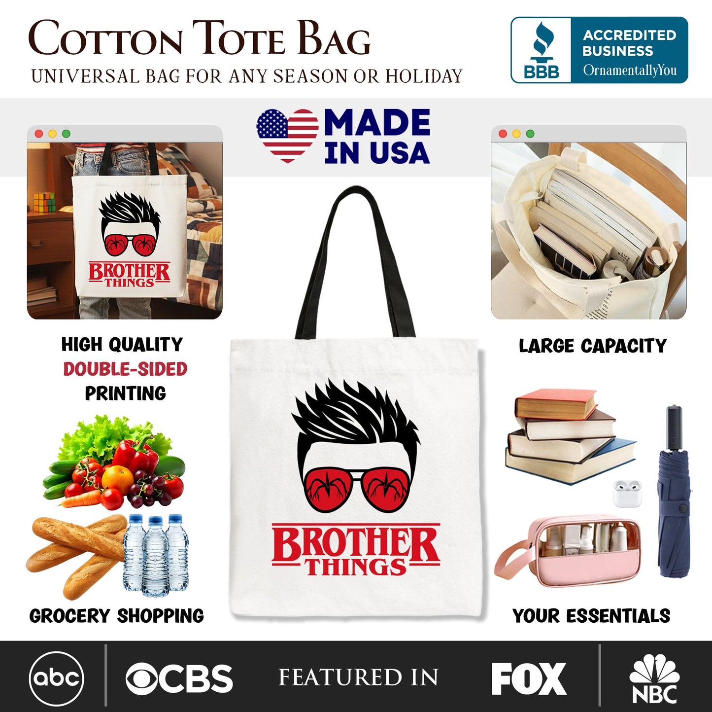 Brother Things Retro Canvas Tote Bag and Glasses