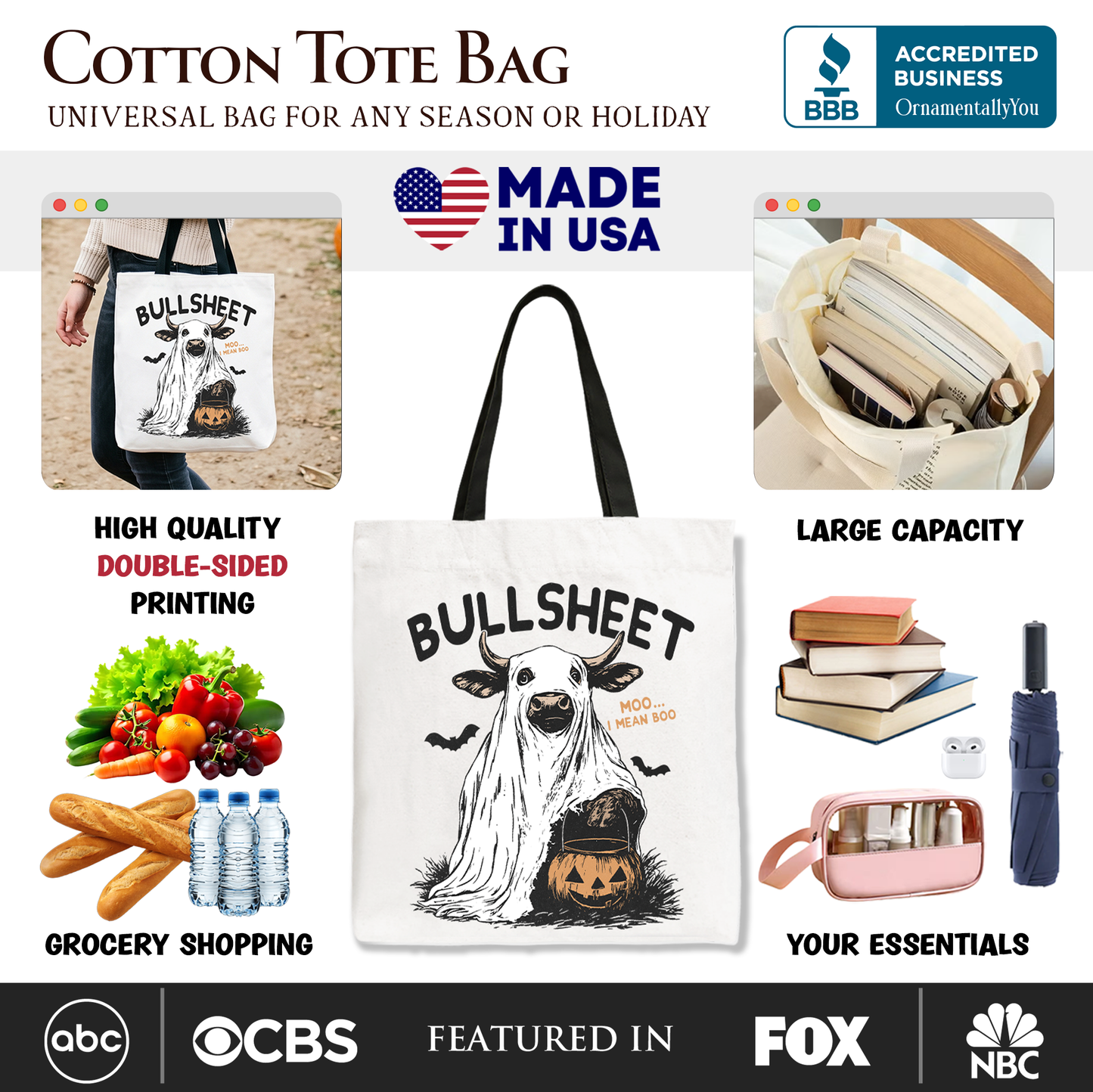 Bullsheet Halloween Canvas Tote Bag and Party Fun