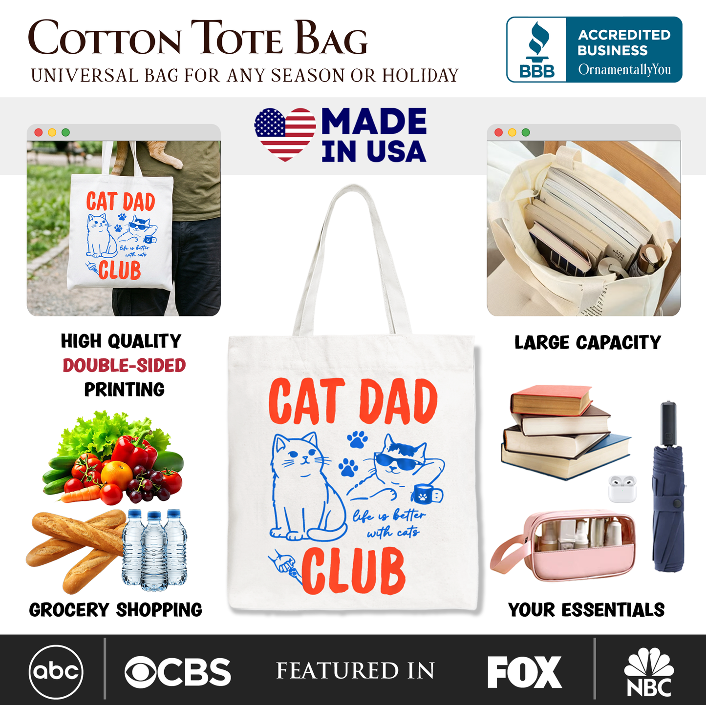 Cat Dad Club Retro Canvas Tote Bag And Gift
