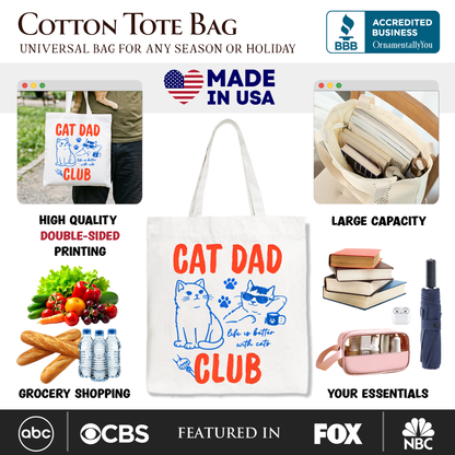 Cat Dad Club Retro Canvas Tote Bag And Gift