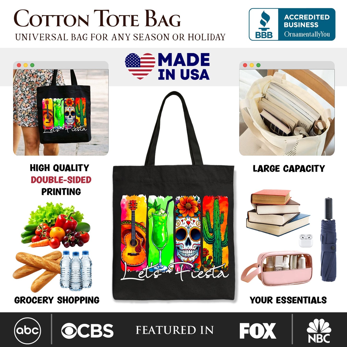 Mexican Brushstroke Canvas Tote for Fiesta